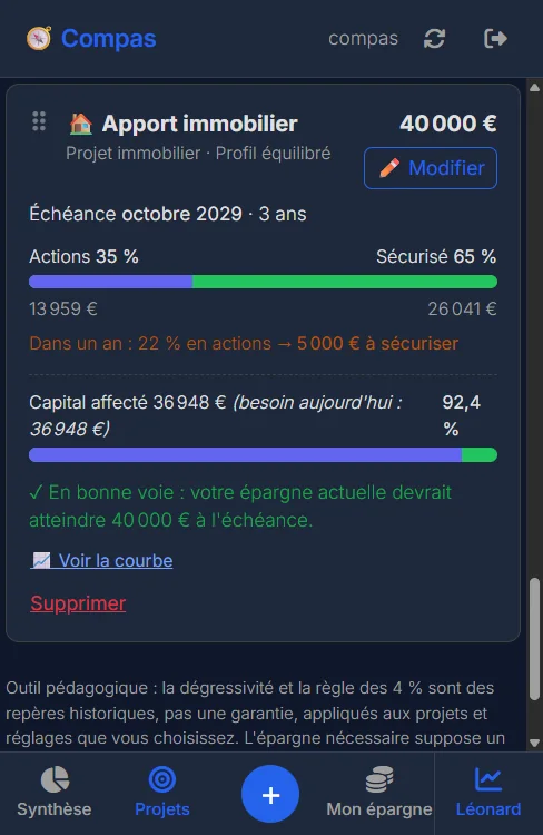 Projet immobilier : 35 % en actions, 65 % sécurisé